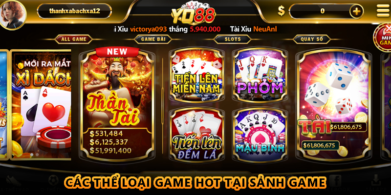 Các thể loại game hot tại sảnh game bài Yo88