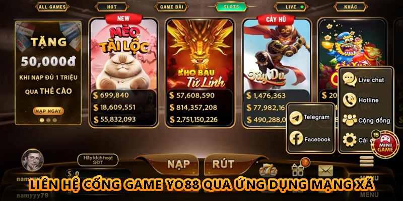 Liên hệ cổng game Yo88 qua ứng dụng mạng xã hội